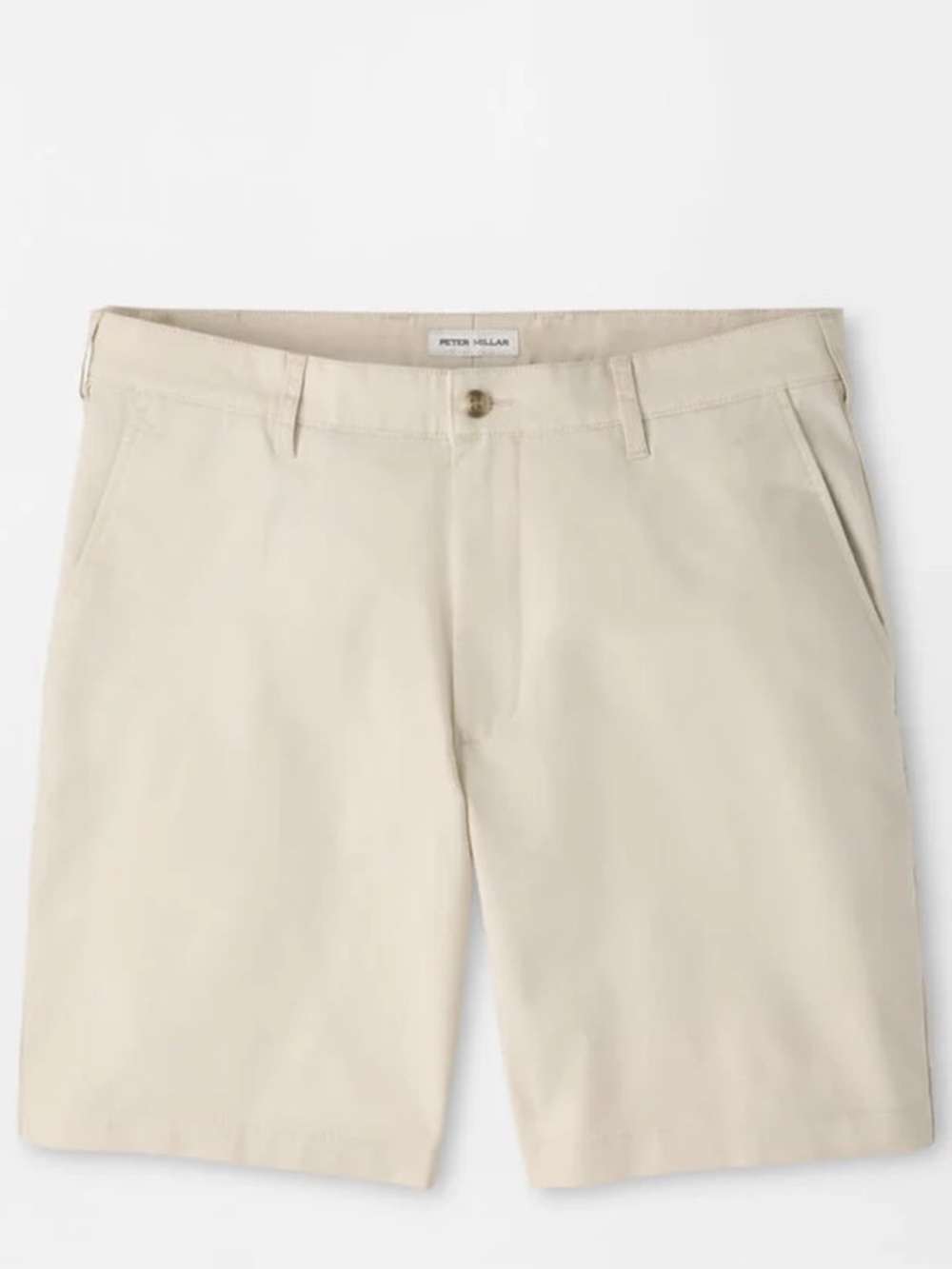 Peter Millar Crown Comfort Short Tailored Flat-Front Chino Shorts Stone Size 34